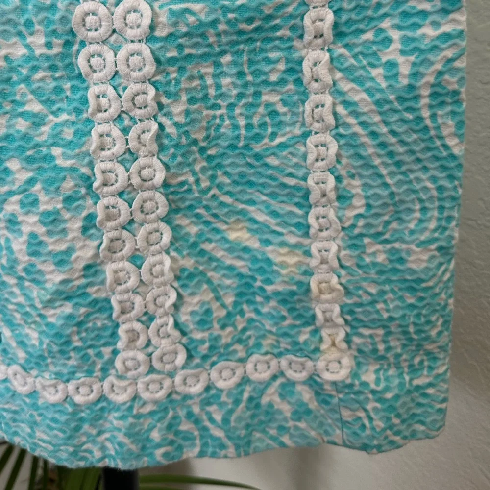 Lilly Pulitzer Girls Aqua and White Embroidered Shift Dress